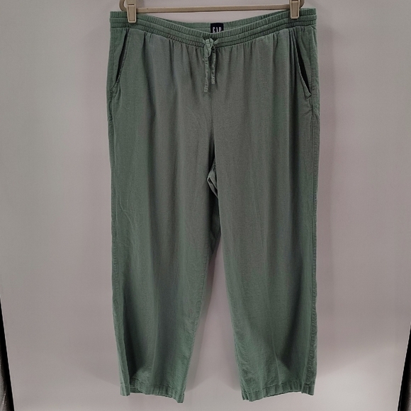 GAP Linen Blend Pants Size XL Green Baggy Lounge Elastic Waist Drawstring - Picture 1 of 5
